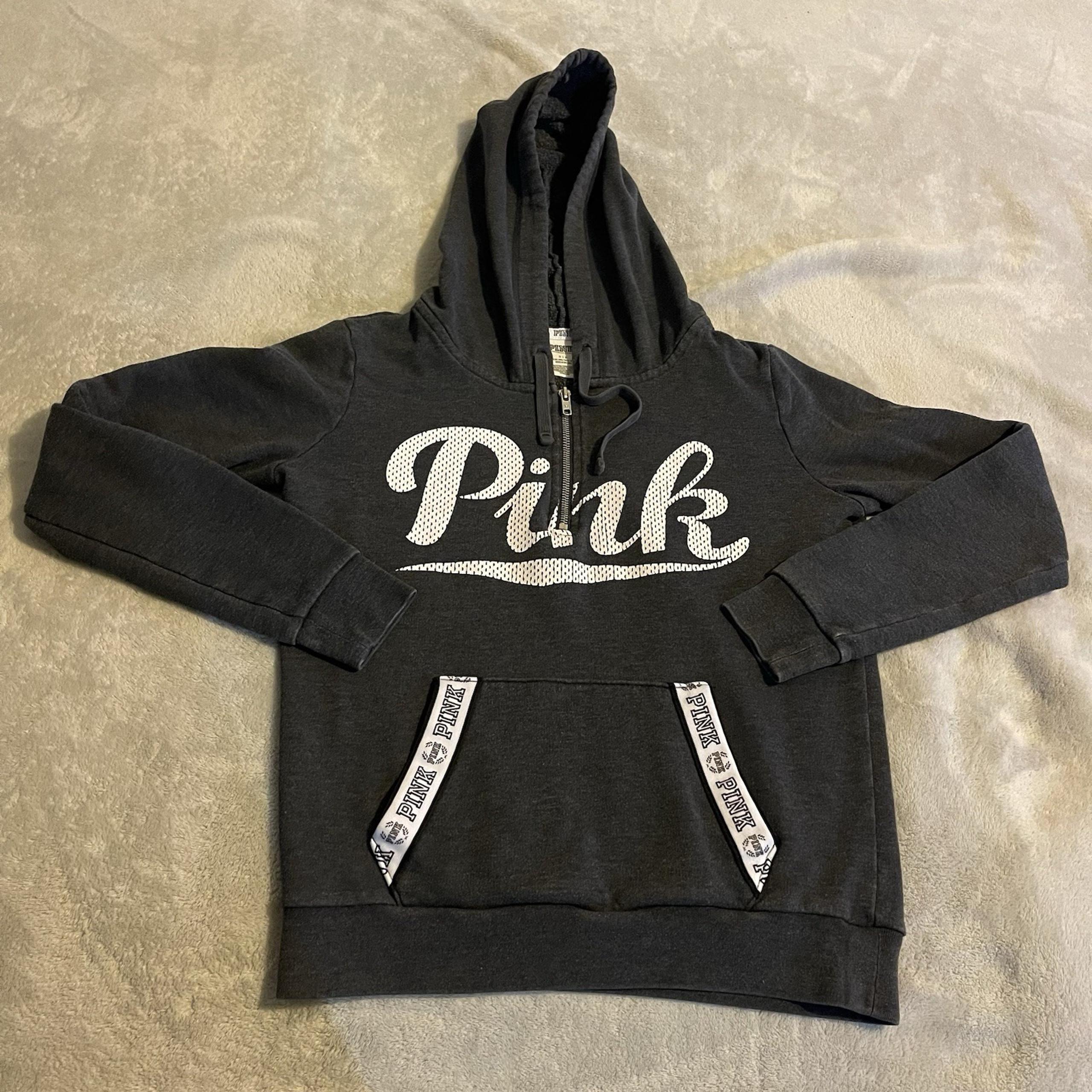 Pink Victoria's Secret Hoodie Women Small Gray Quarter Zip Sweatshirt Sweater
