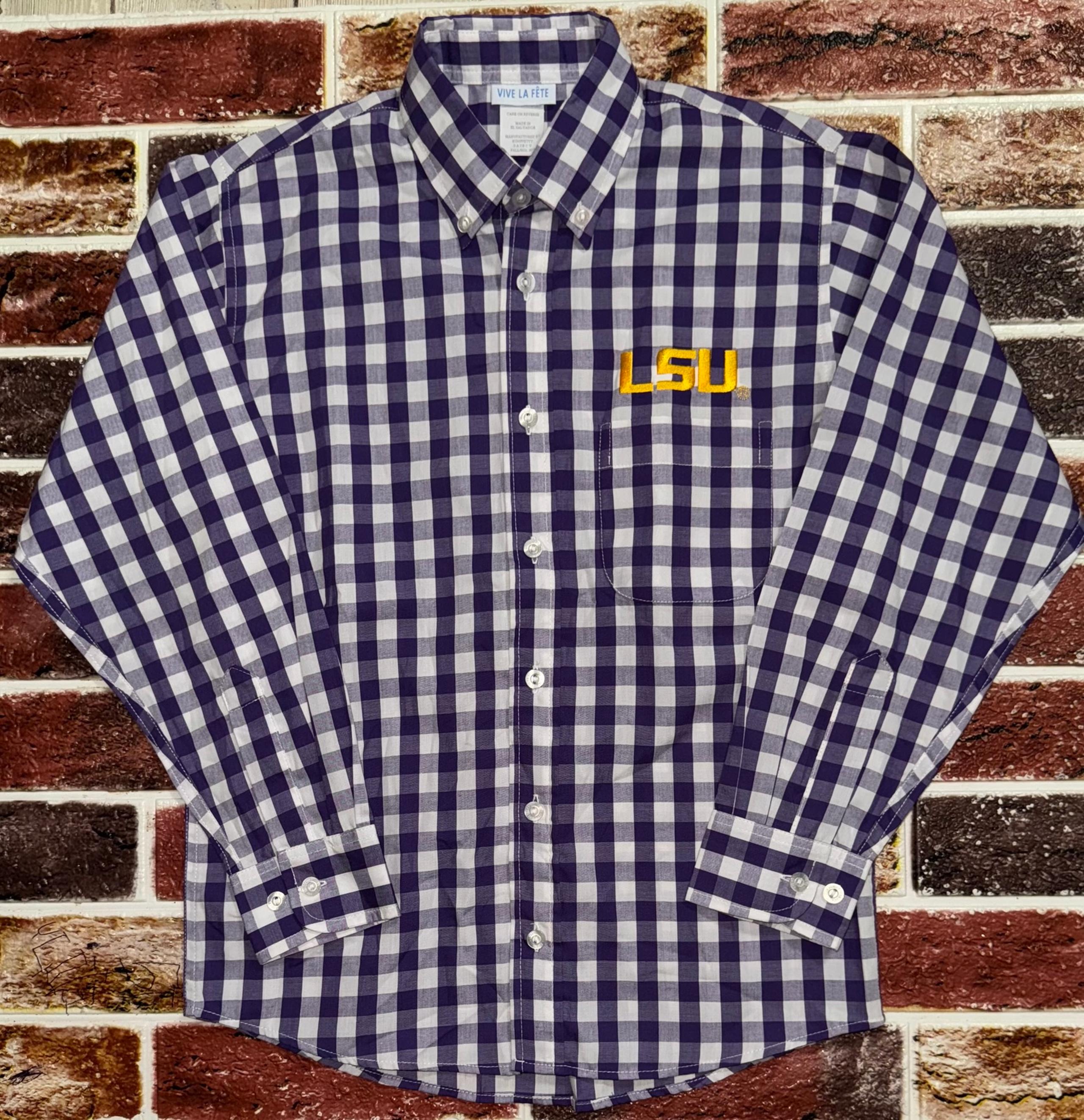 NWOT Vive La Fete LSU Tigers boys button down shirt size 8 (fits 8-10y)