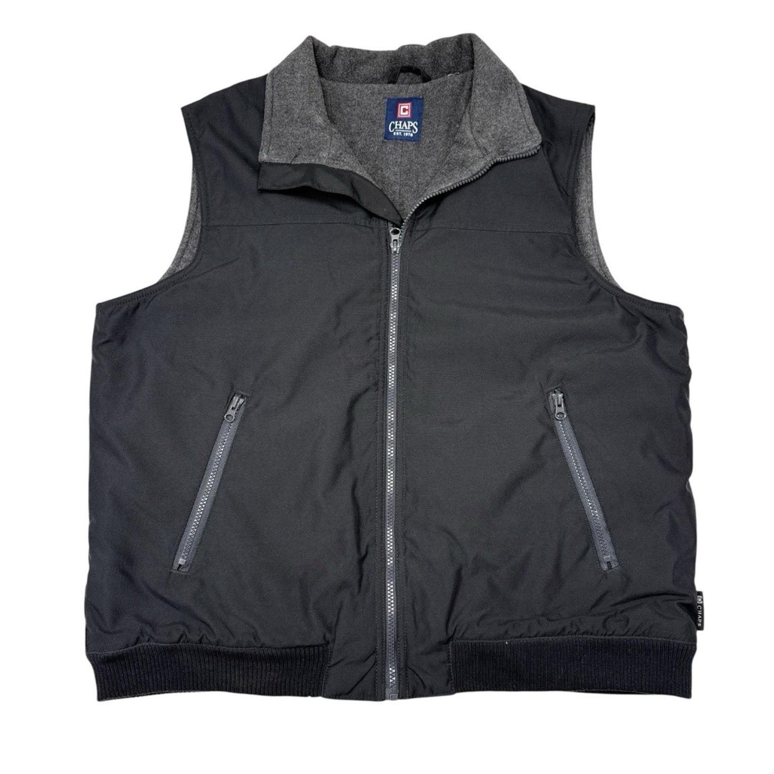 Chaps Vest Mens Size Large Black Fleece Lined Zip Pockets Full Zip Casual