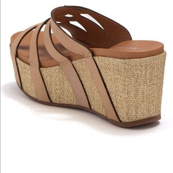Antelope leather slit cork wedge open toe sandal size UE 40, US 9 NIB