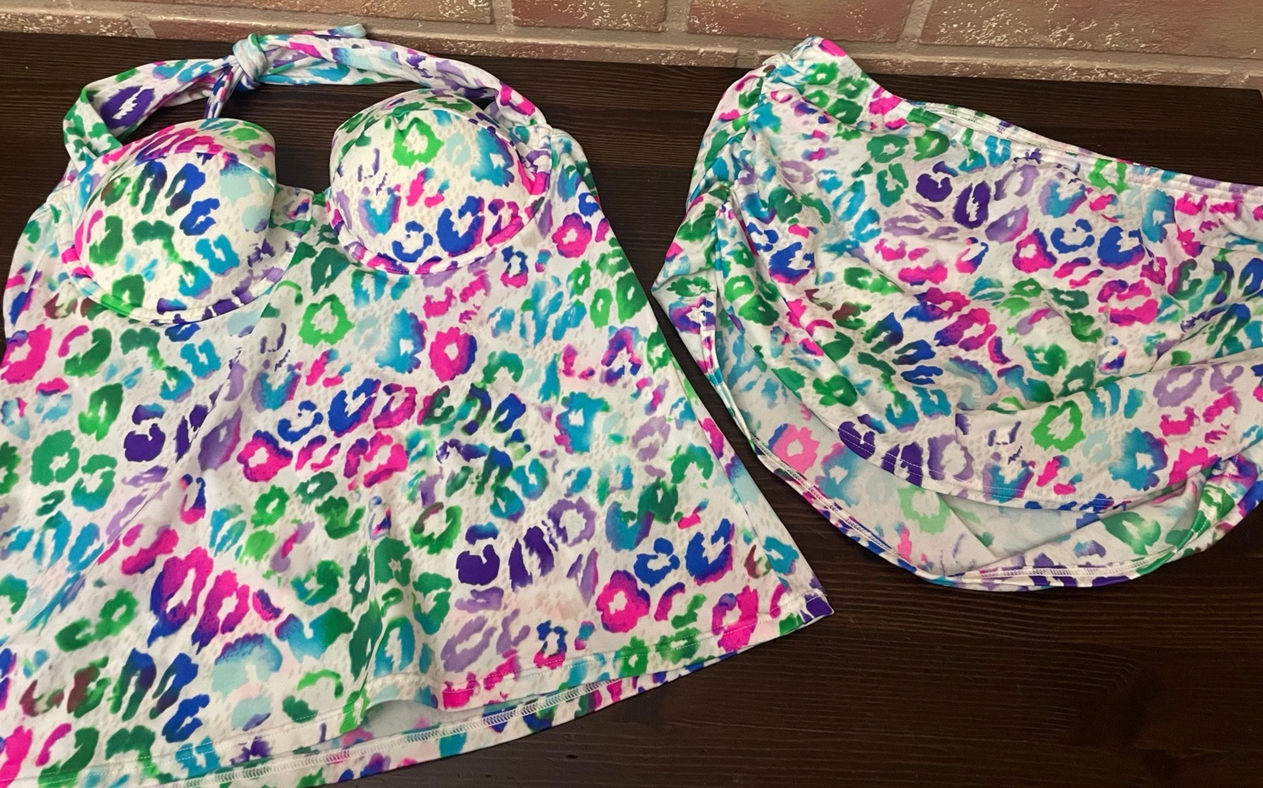 Victoria Secret Colorful Leopard Print Tankini Swimsuit Two Piece Size 34B And S