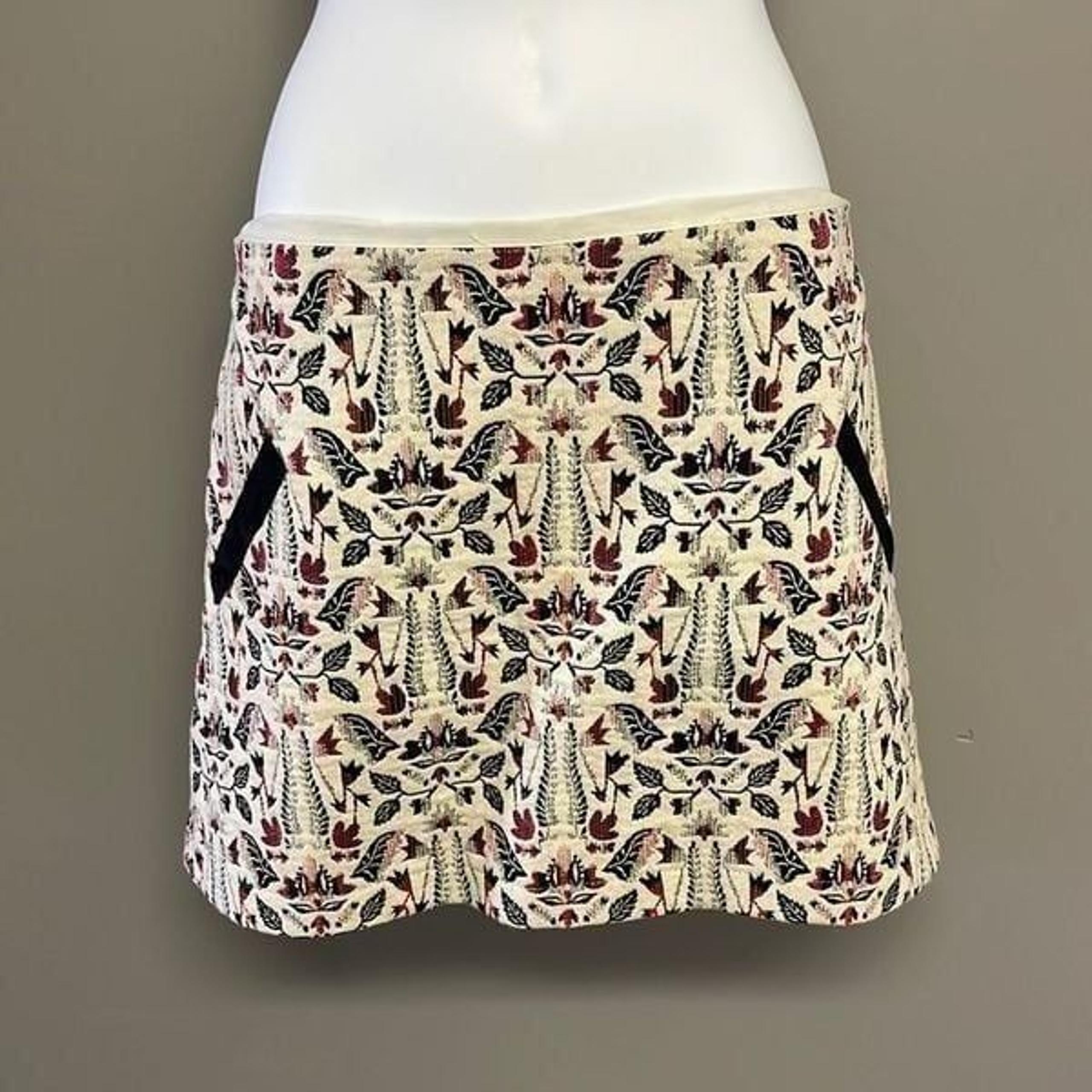 TopShop Fall Inspired Embroidered Cream Mini Skirt with Side Pockets- Size 12
