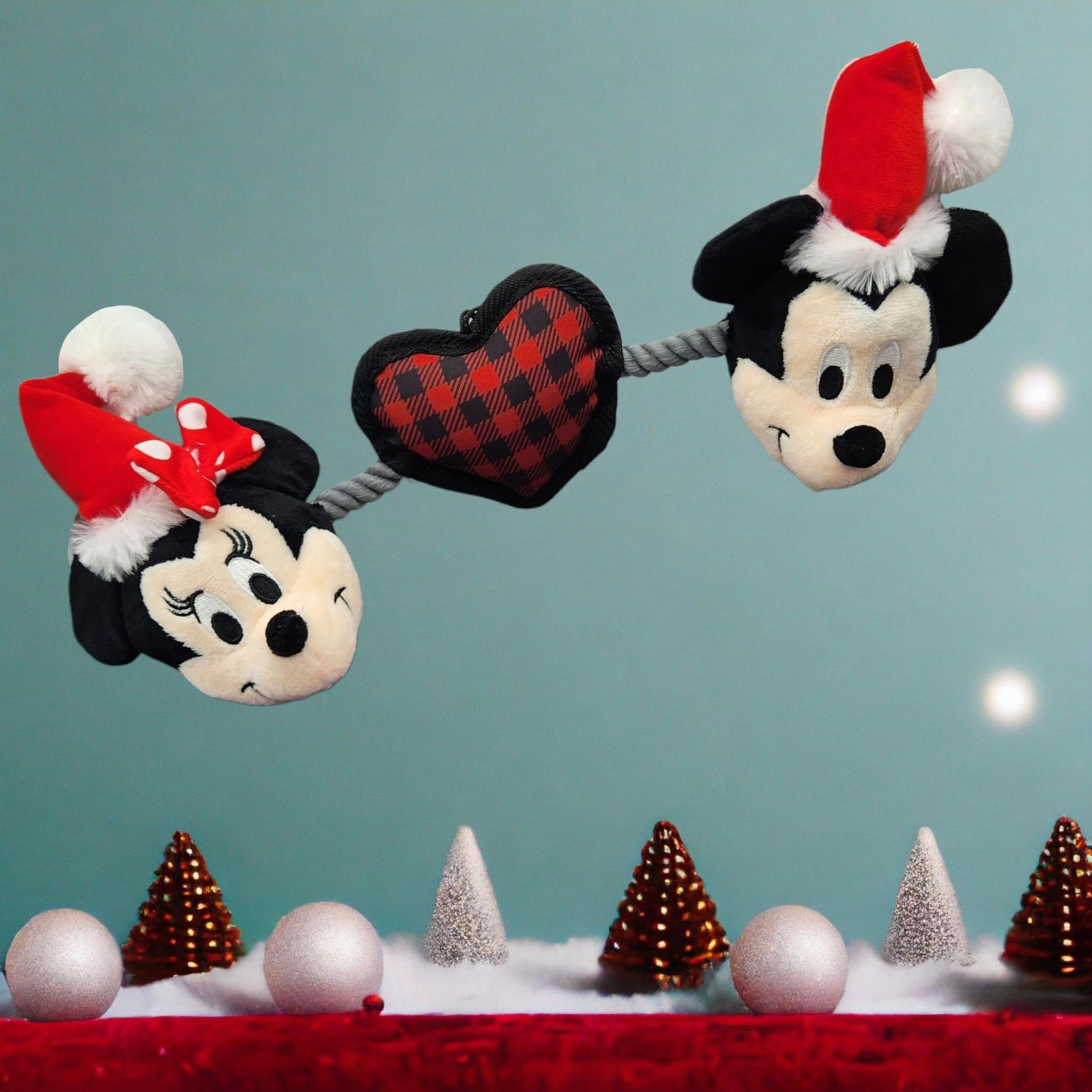 NwT Disney & Friends ~ Santa Mickey & Minnie Mouse~  Squeaker Tuggable Rope Toy