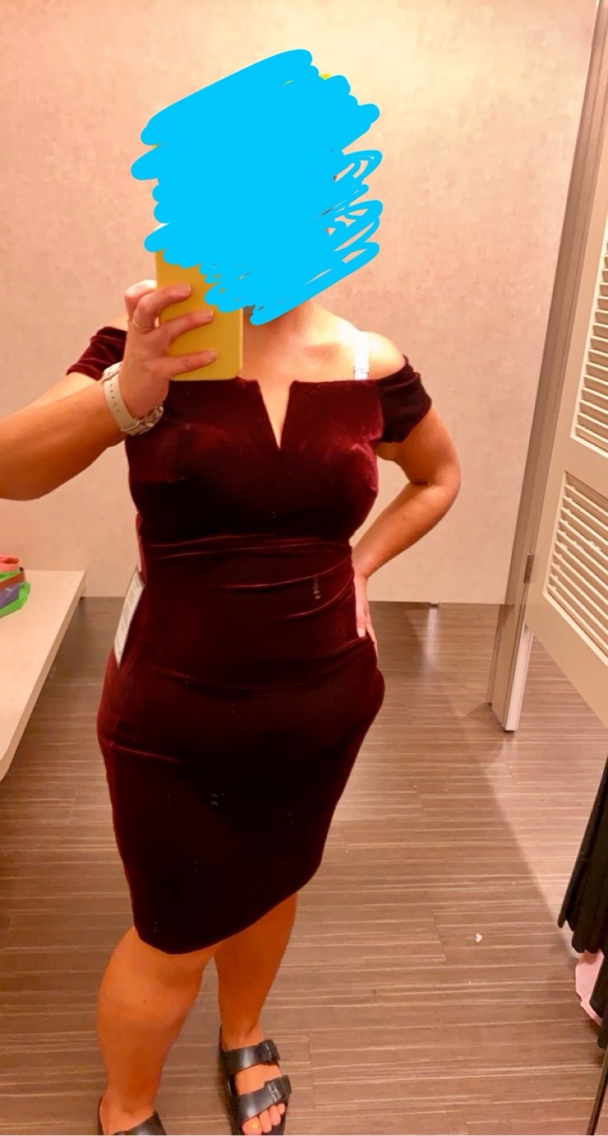 Burgundy velvet off the shoulder dress