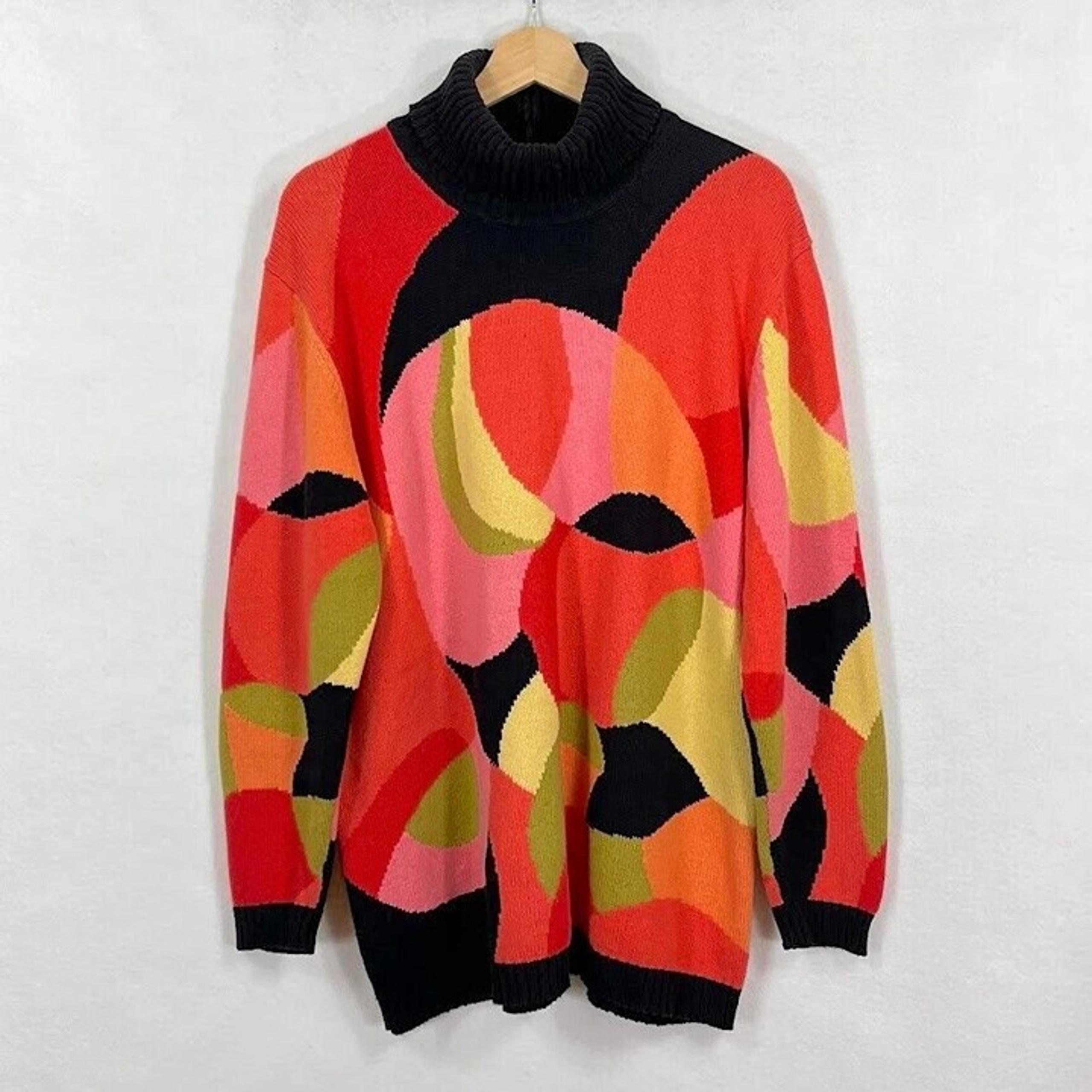 Jeanne Pierre Collections Vintage Geometric Abstract Turtleneck Sweater L