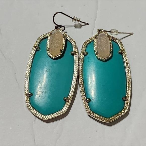 Kendra Scott Rare Emmy Danielle size teal drusy gold drop French wire earrings