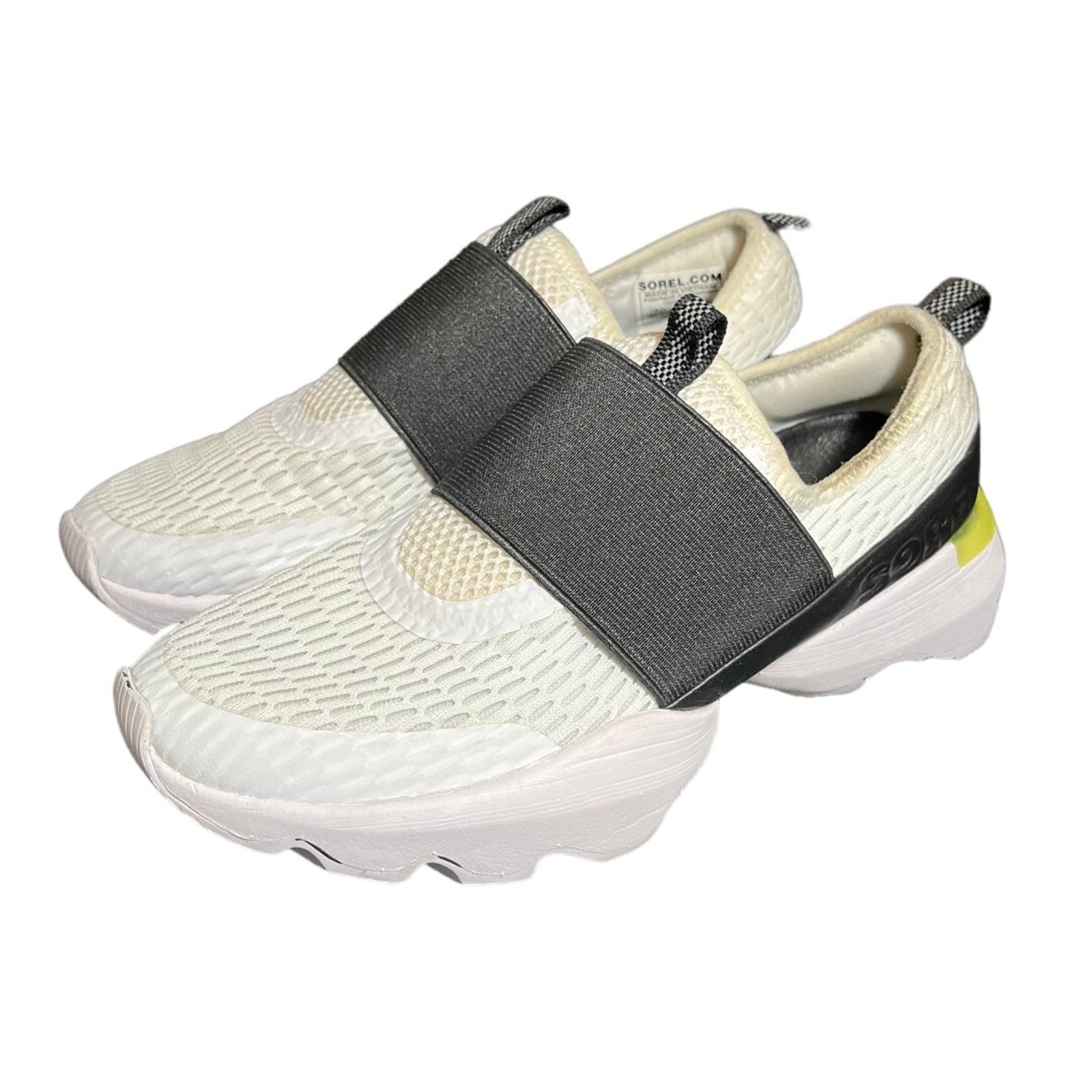 SOREL Kinetic Impact Strap Womens Shoes White Black Reflective Elastic Strap 6