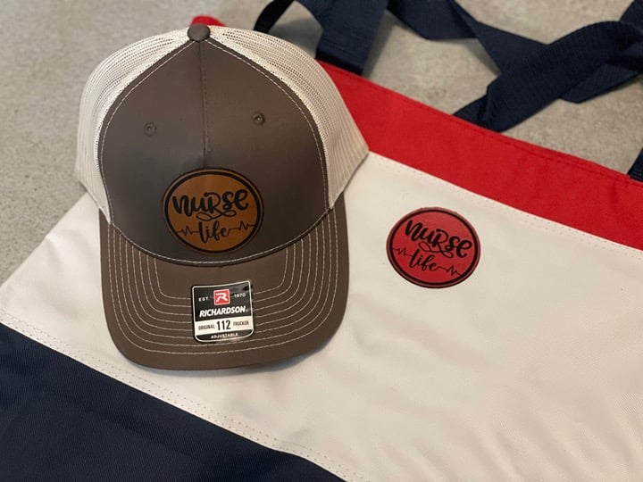 NURSE LIFE CAP AND TOTE BAG. SPLIT CHOCOLATE CHIP/BIRCH CAP