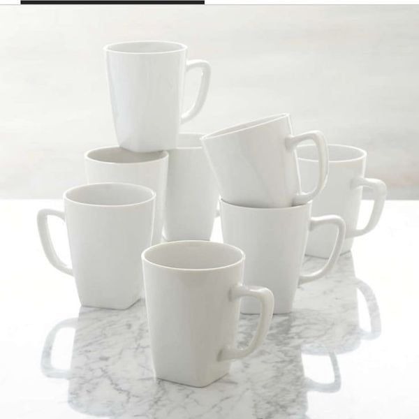 Crate & Barrel Court 12-oz. White Porcelain Mugs, Set of 4