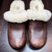 UGG Australia Kalie Clog Studded Brown Leather Sherpa Lined Wooden Block Heel 6