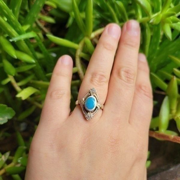 Vintage 925 Sterling Silver Native American Turquoise Ring, sz 5