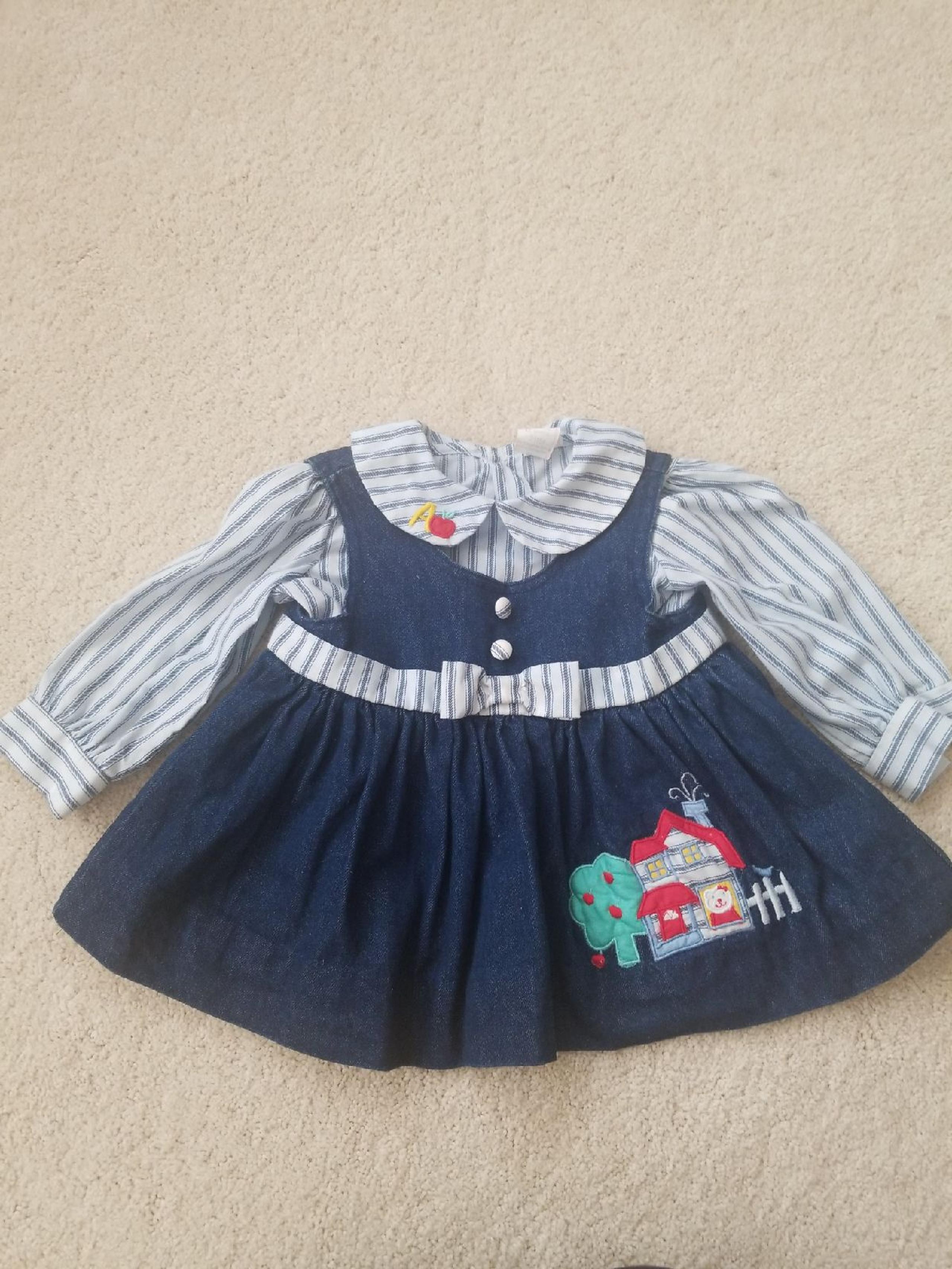 Baby Vintage Dress 2 Piece Blue Stripes