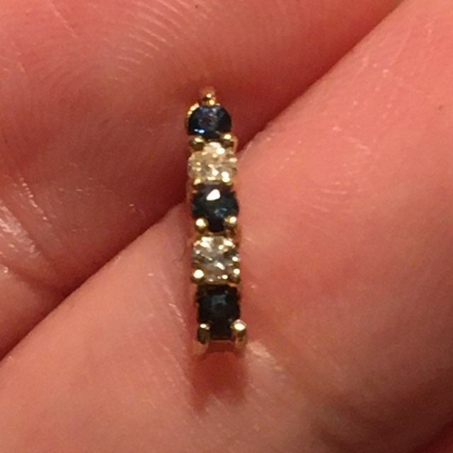 Single 14k gold real diamond sapphire earring