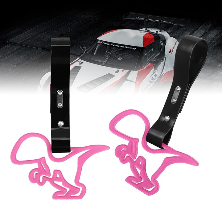 BRAND NEW 2PCS DINOSAUR PINK JDM TSURIKAWA RING BLACK Handle Strap Drift Charm