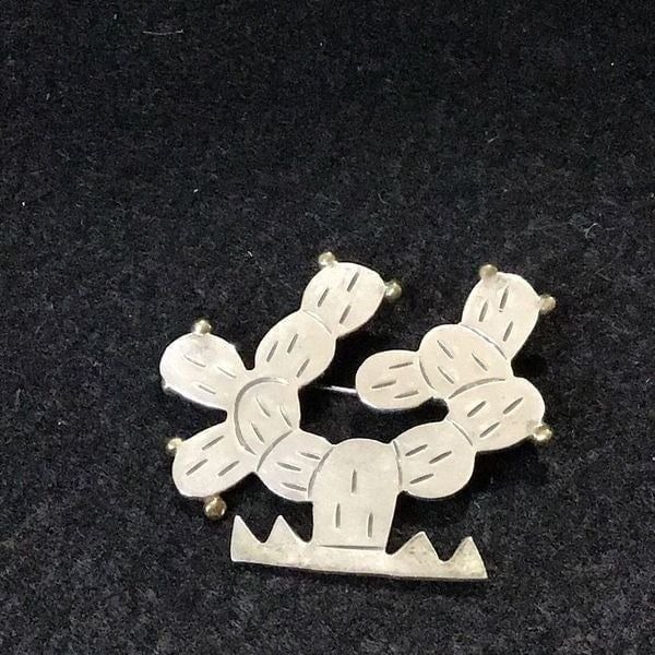 Vintage 925 sterling silver cactus brooch