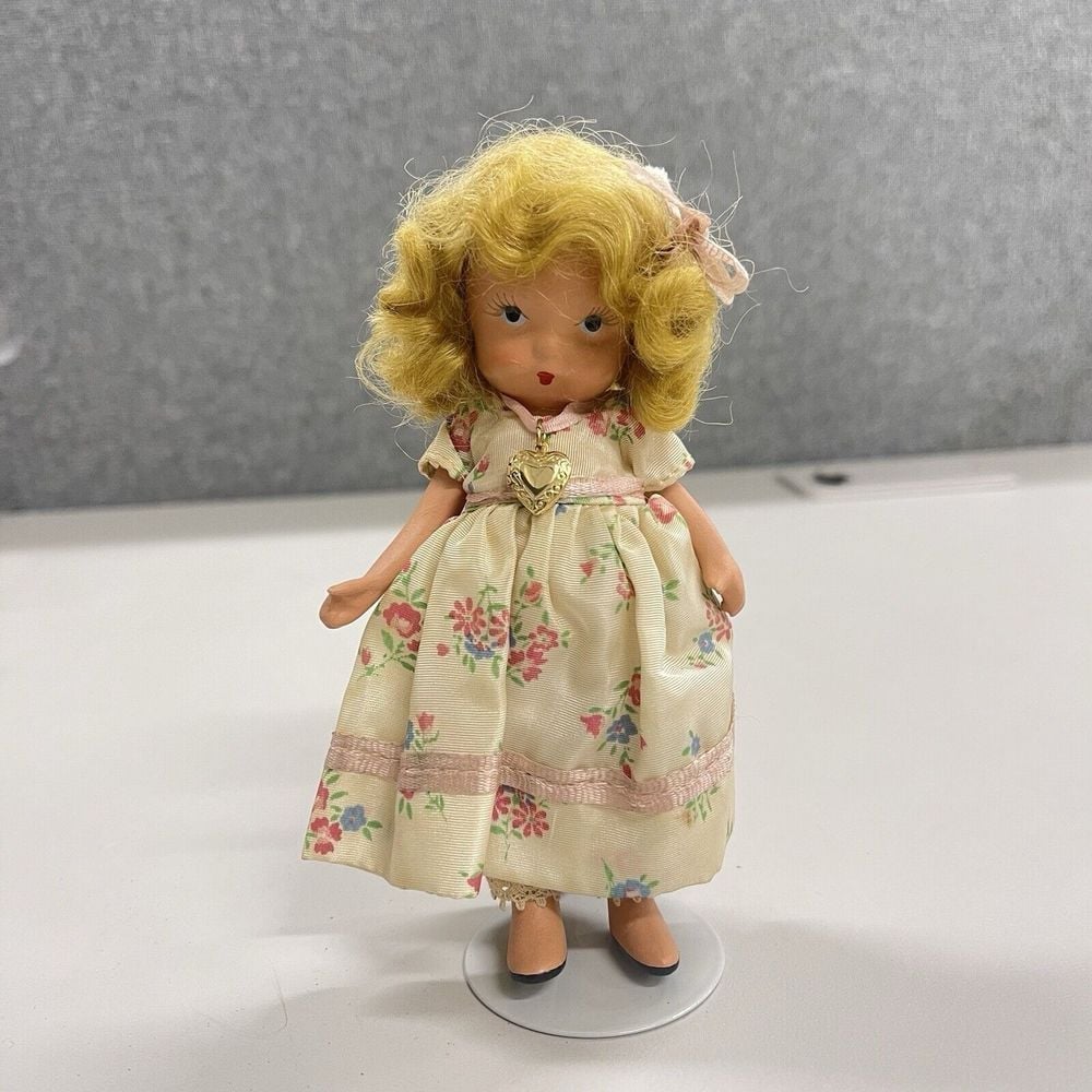 1940 Nancy Ann Story Book BISQUE PUDGY Doll #115 Lucy Locket Floral Dress Blonde