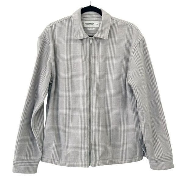 Abercrombie & fitch soft AF plaid full zip jacket gray plaid cotton relaxed L