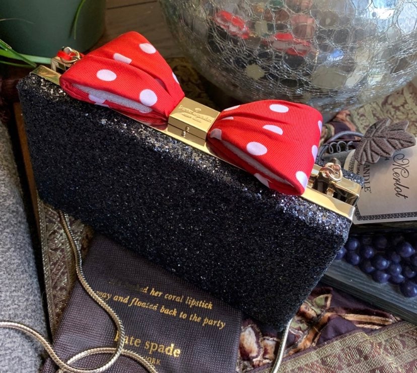 Authentic KATE SPADE leather/Glitter Bow disney clutch/crosby