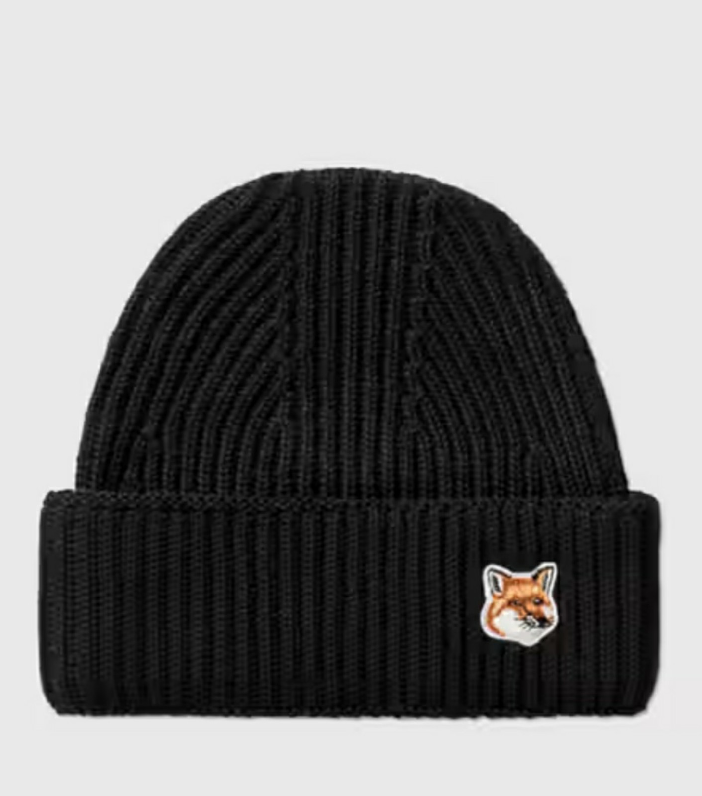 [Unisex] Black Classic Ribbed Hat/Beanie with Fox Head Patch