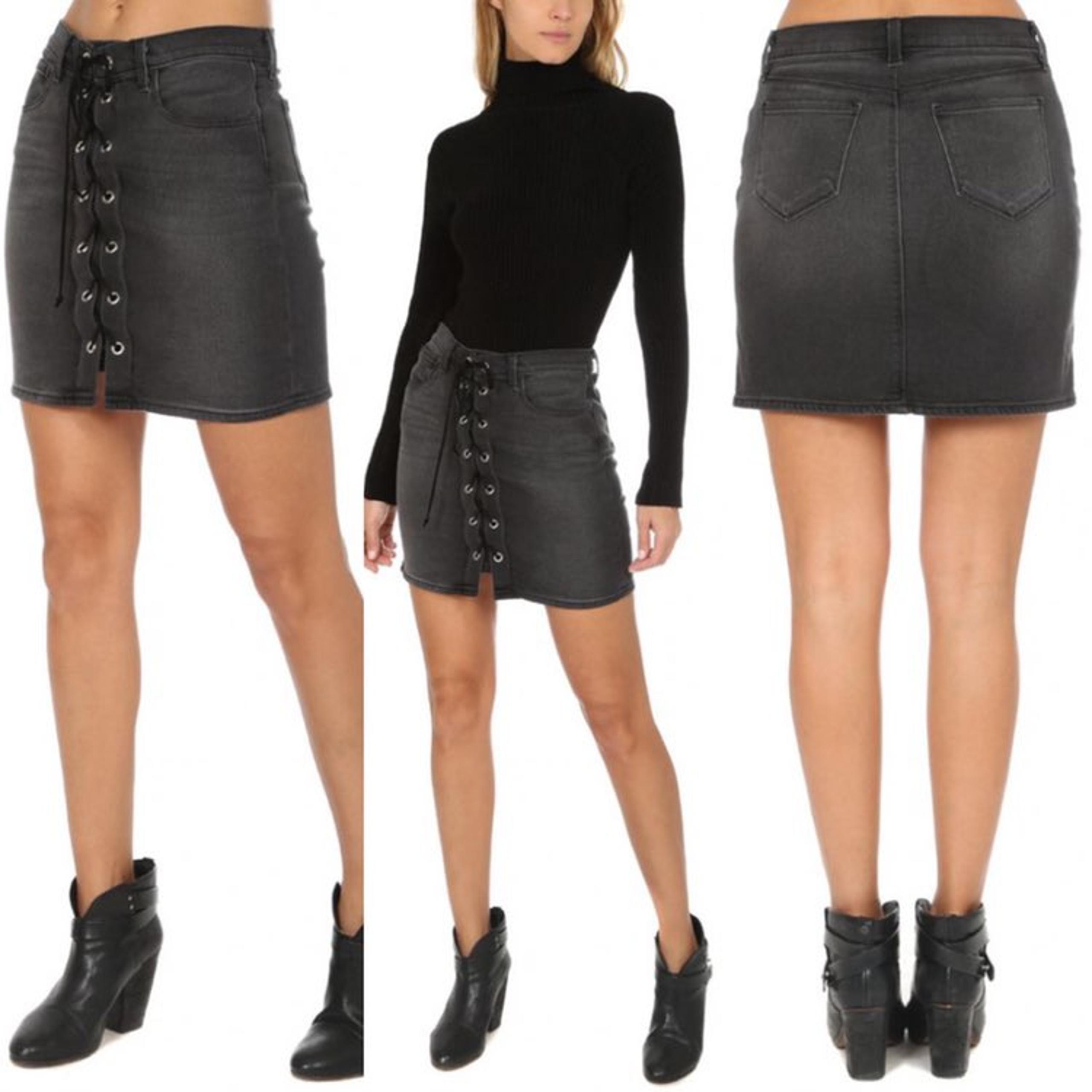 L'AGENCE LACE UP Black Denim Skirt