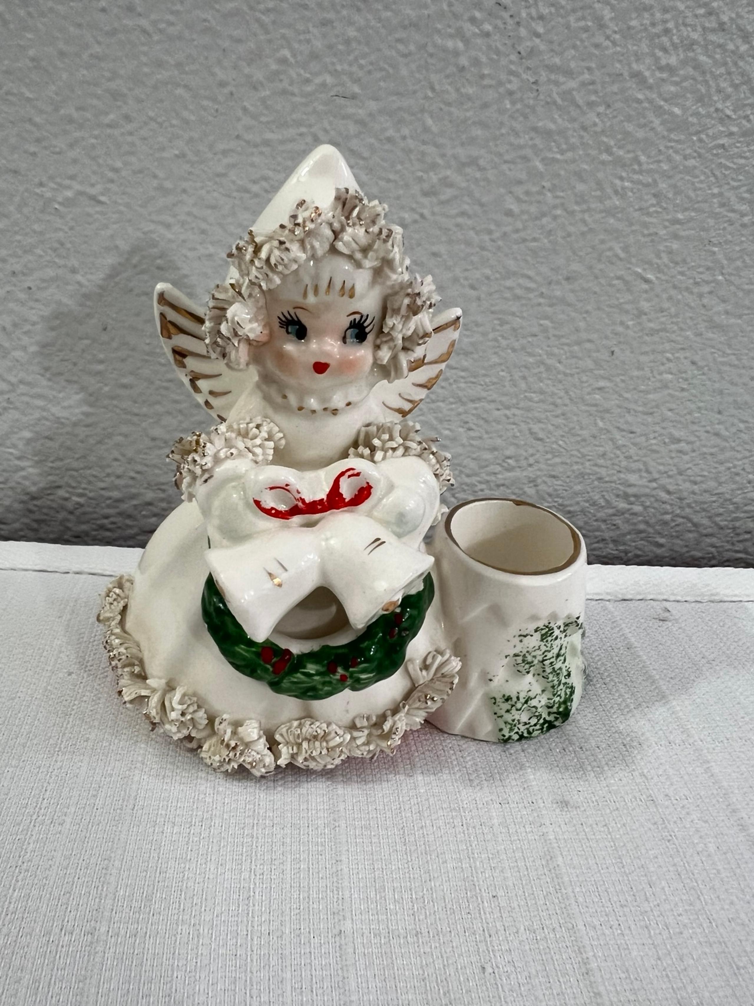 Vintage Commodore Christmas angel candle holder