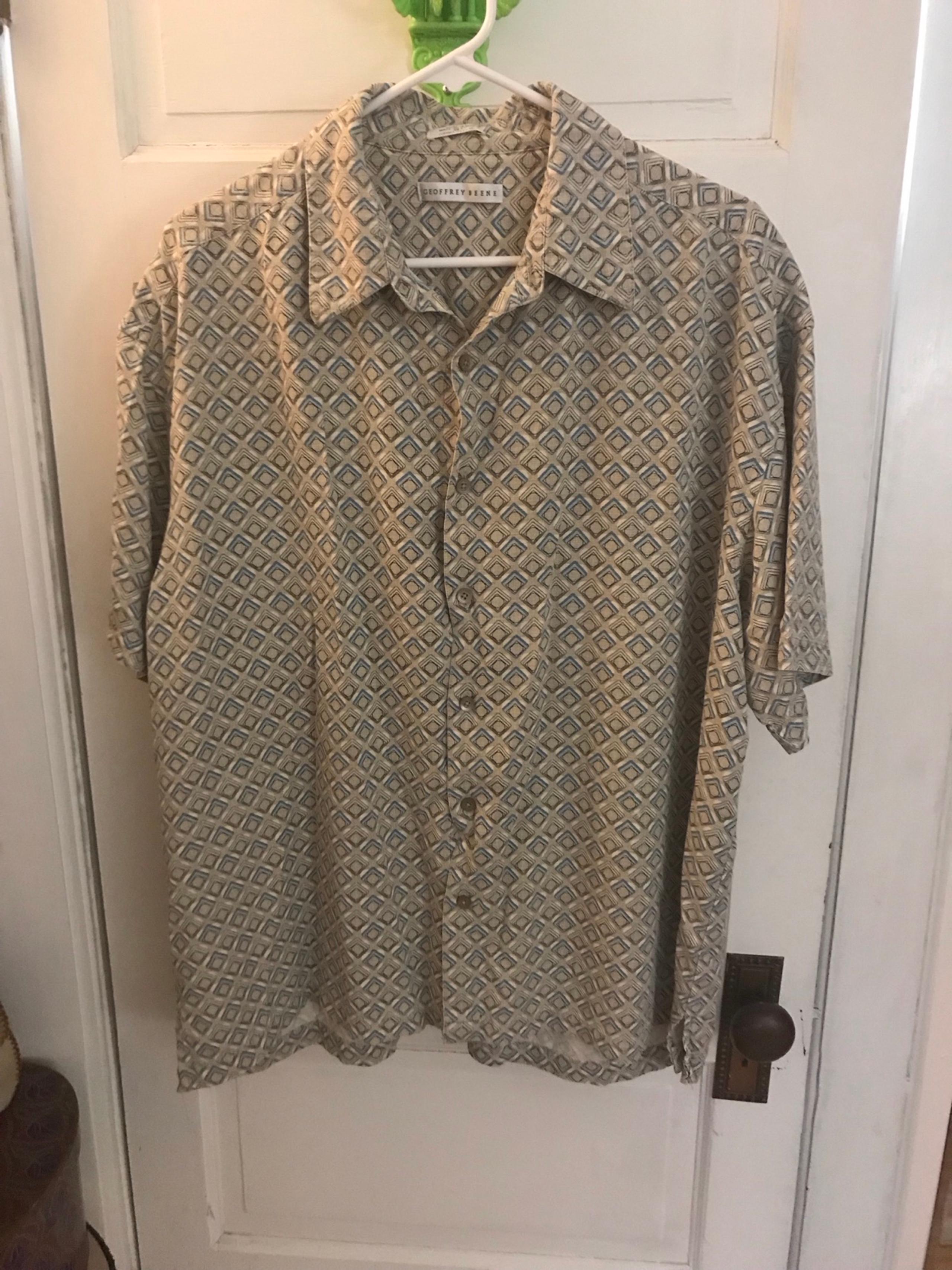 Geoffrey Beene Diamond Pattern Button Up Silk Shirt Men’s XL