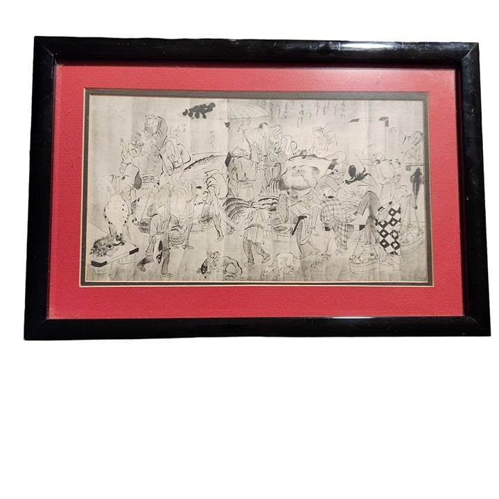 Vintage Japanese Woodblock Print In Black Frame