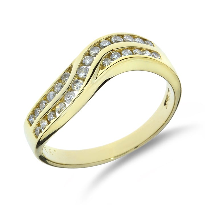 14K Yellow Gold .34ctw Natural Diamond 2 Row Crossover Wedding Anniversary Band