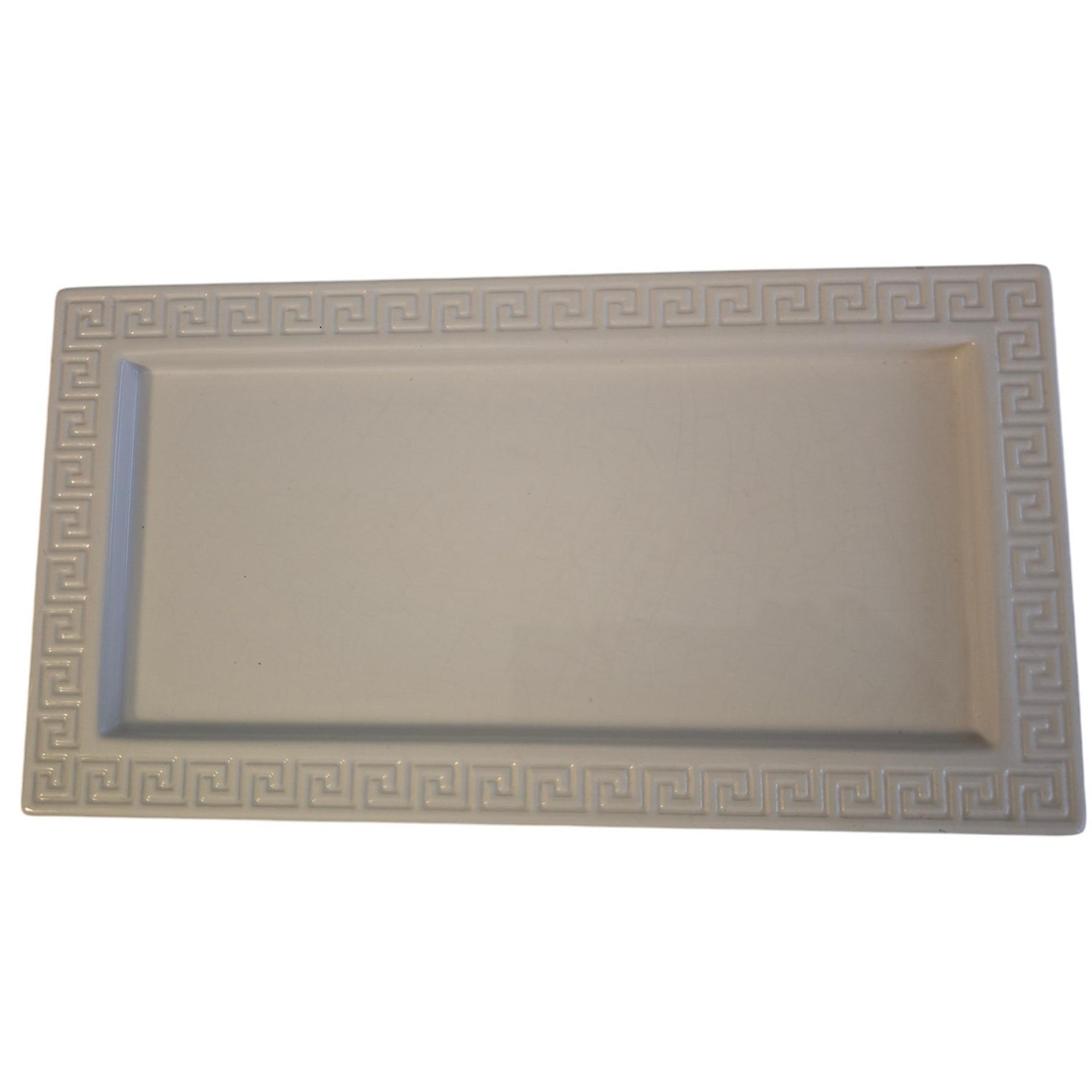 Jonathan Adler White Ceramic Greek Key Rectangular Decorative Tray