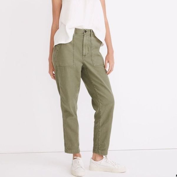 Madewell Olive Green High-Rise Pants Women’s Sz 24 Griff Tapered Fatigue Cargo
