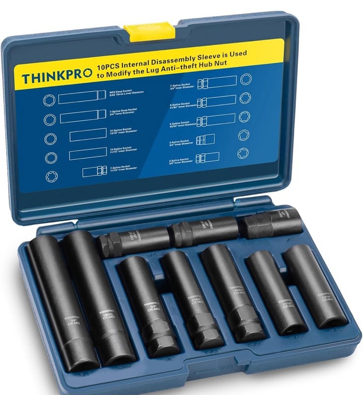 Spline Lug Nut Socket Set, 10 Piece Aftermarket Spline Lug Nut Key Easily Removi