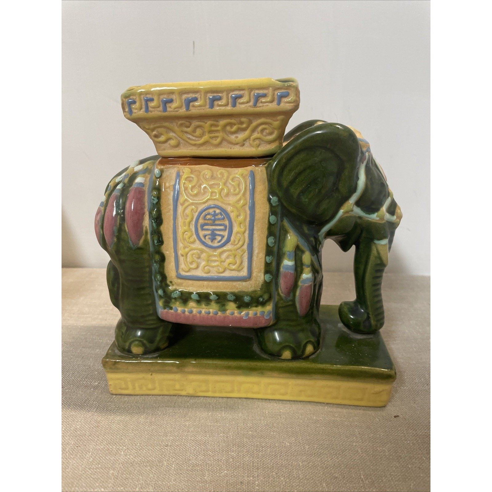 Mid Century Modern Chinoiserie Ceramic Emerald Green Elephant Ashtray