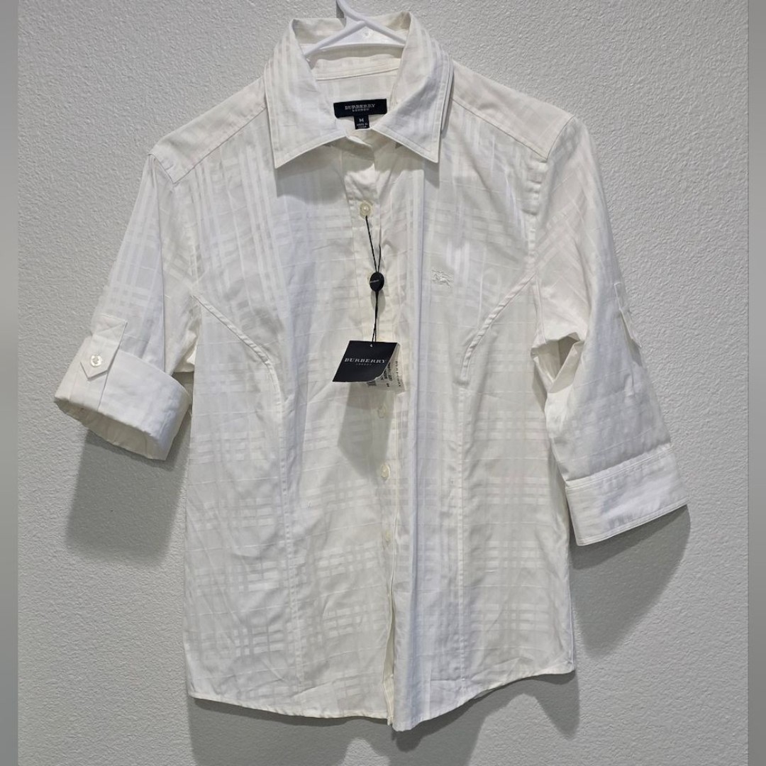 Burberry London white short sleeved button up shirt size medium NWT