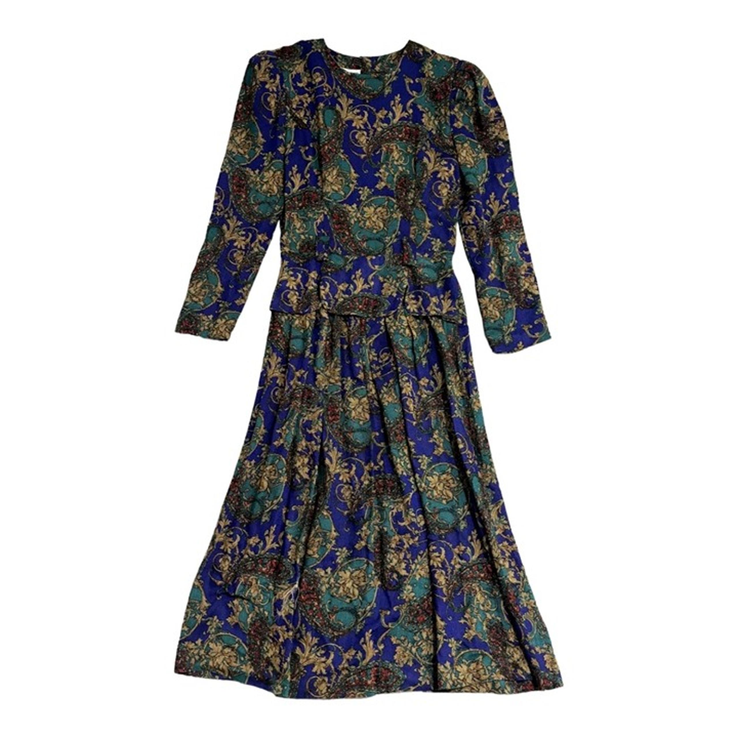 JESSICA HOWARD Vintage 80s Floral Paisley Peplum Midi Dress Size 6