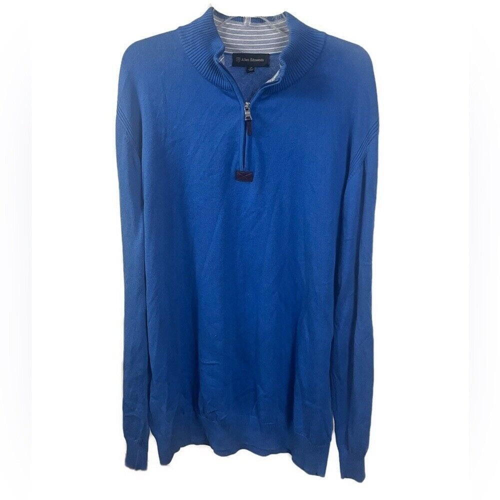 Allen Edmonds Men's Blue Knit Pullover Blue Quarter Zip Sweater- Size Large Tall