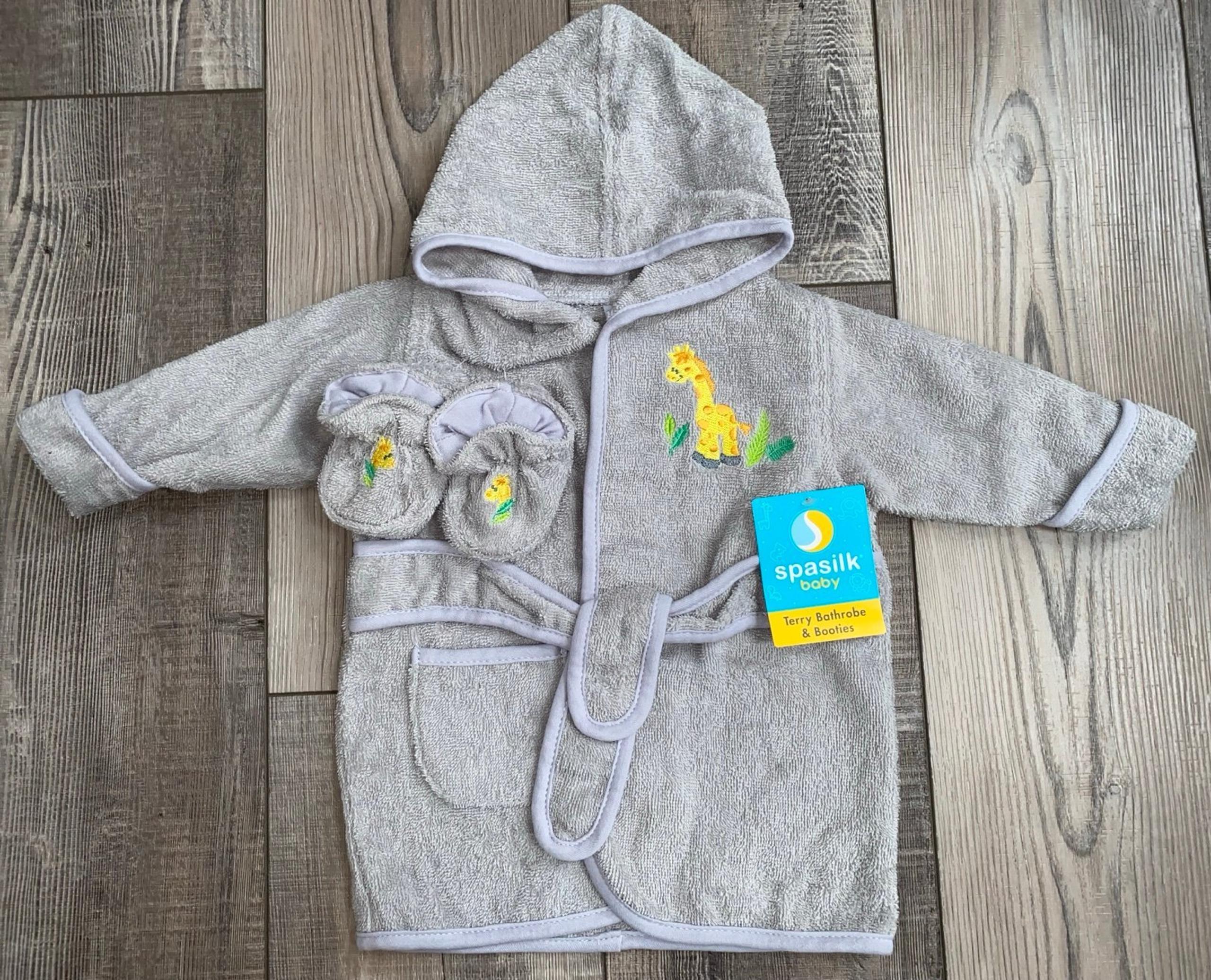 100% Cotton Hooded Terry Bath Bathrobe with Booties Baby Girl or Boy - SpaSilk