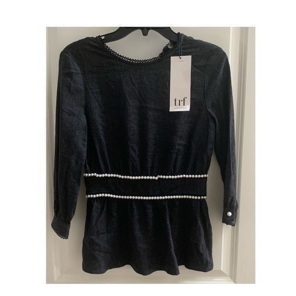 Zara NWT Charcoal Gray Beaded Waist Blouse Shirt