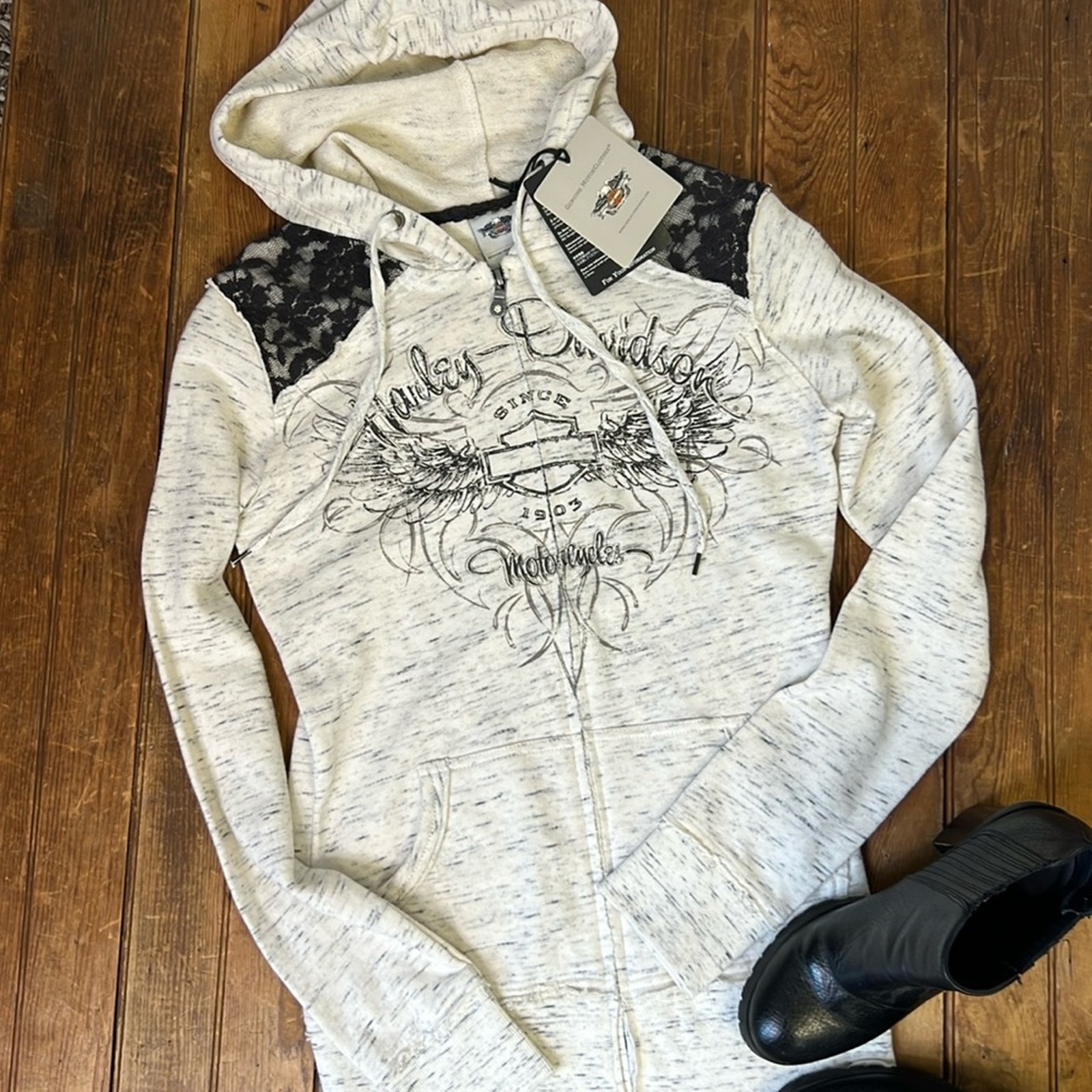 Women’s Harley Davidson lace accent off white hoodie size small NWT New