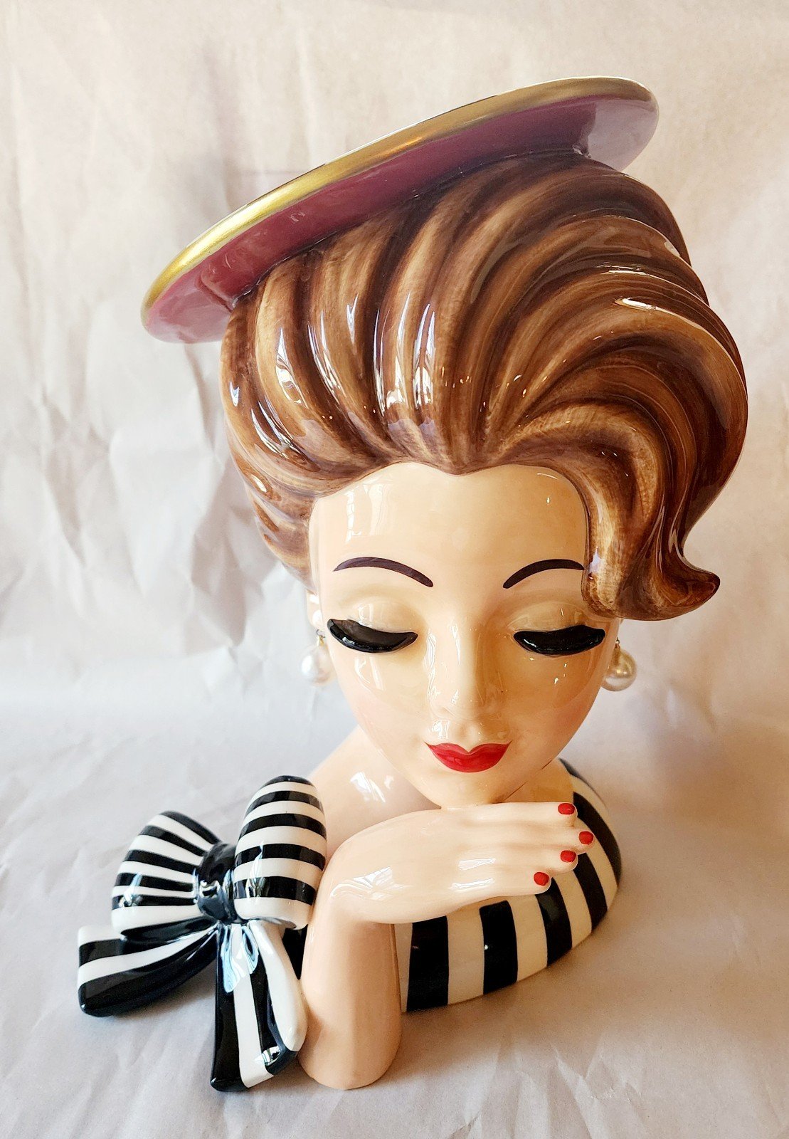 Mackenzie Childs Lady Portrait Vase 11.5 Tall Ceramic NWT