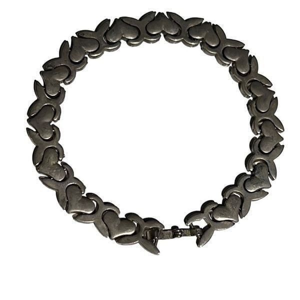 Vintage Sterling Silver Heart and X Link Bracelet, 7.75 Inches