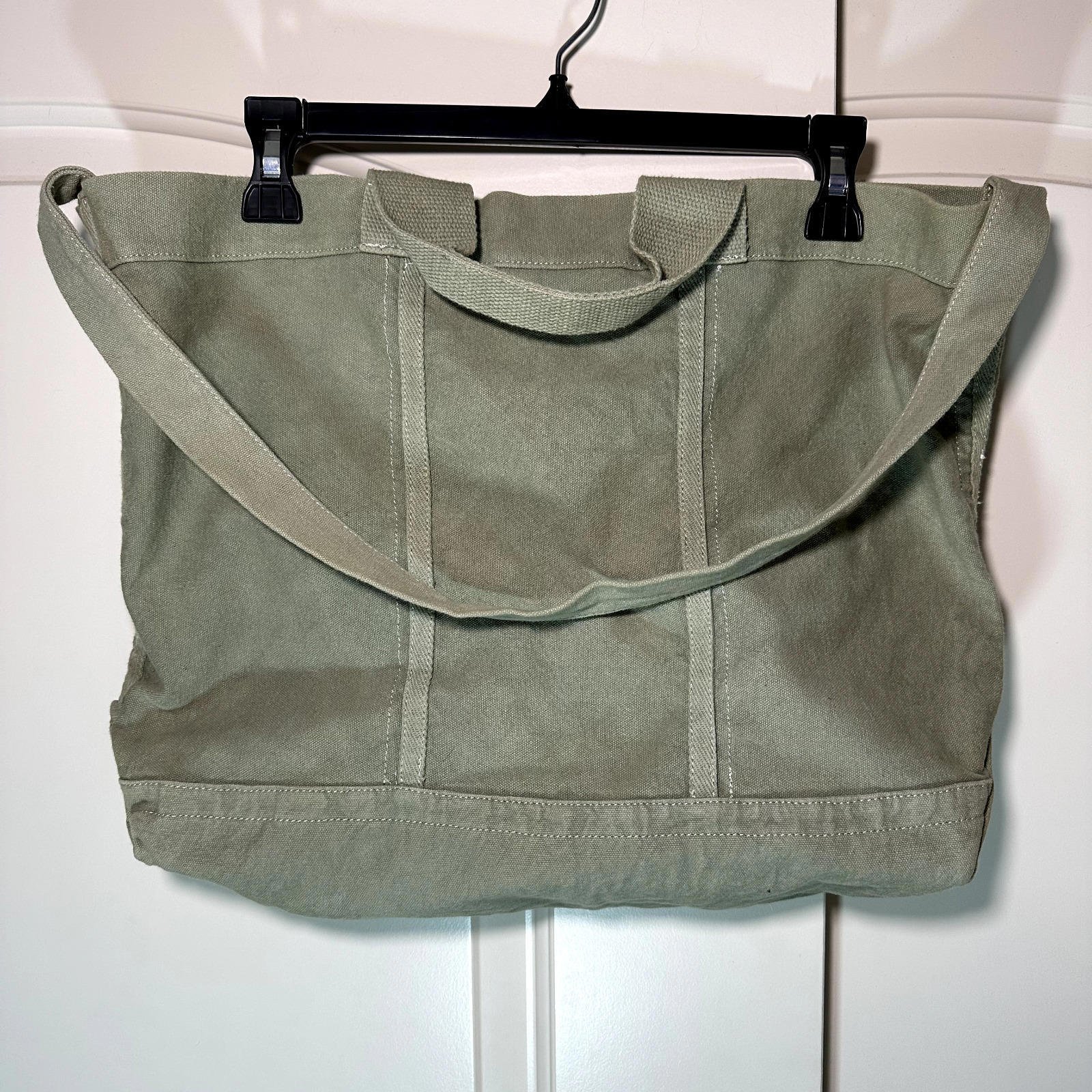 pas de calais Canvas Tote Bag Organic Studded Shoulder Bag Green Gold Thick Boho