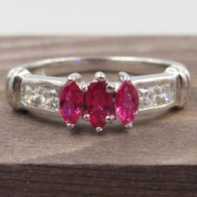 Size 8.25 Sterling Silver Ruby & CZ Ring