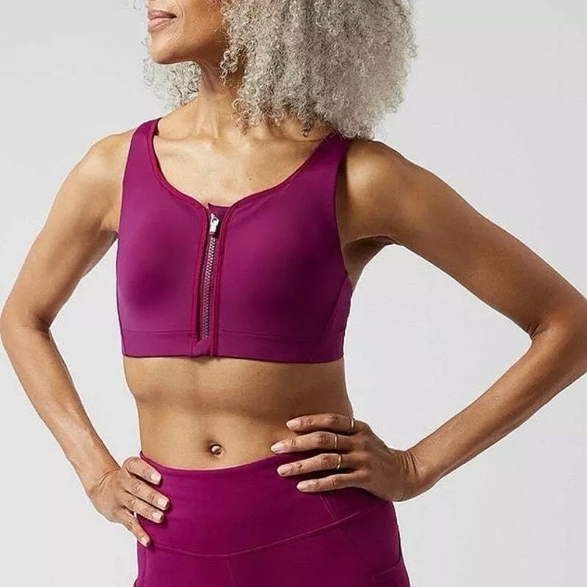 Athleta Advance Zip Front Bra B-DD Fuchsia Sports Athletic Nylon Size 38DD