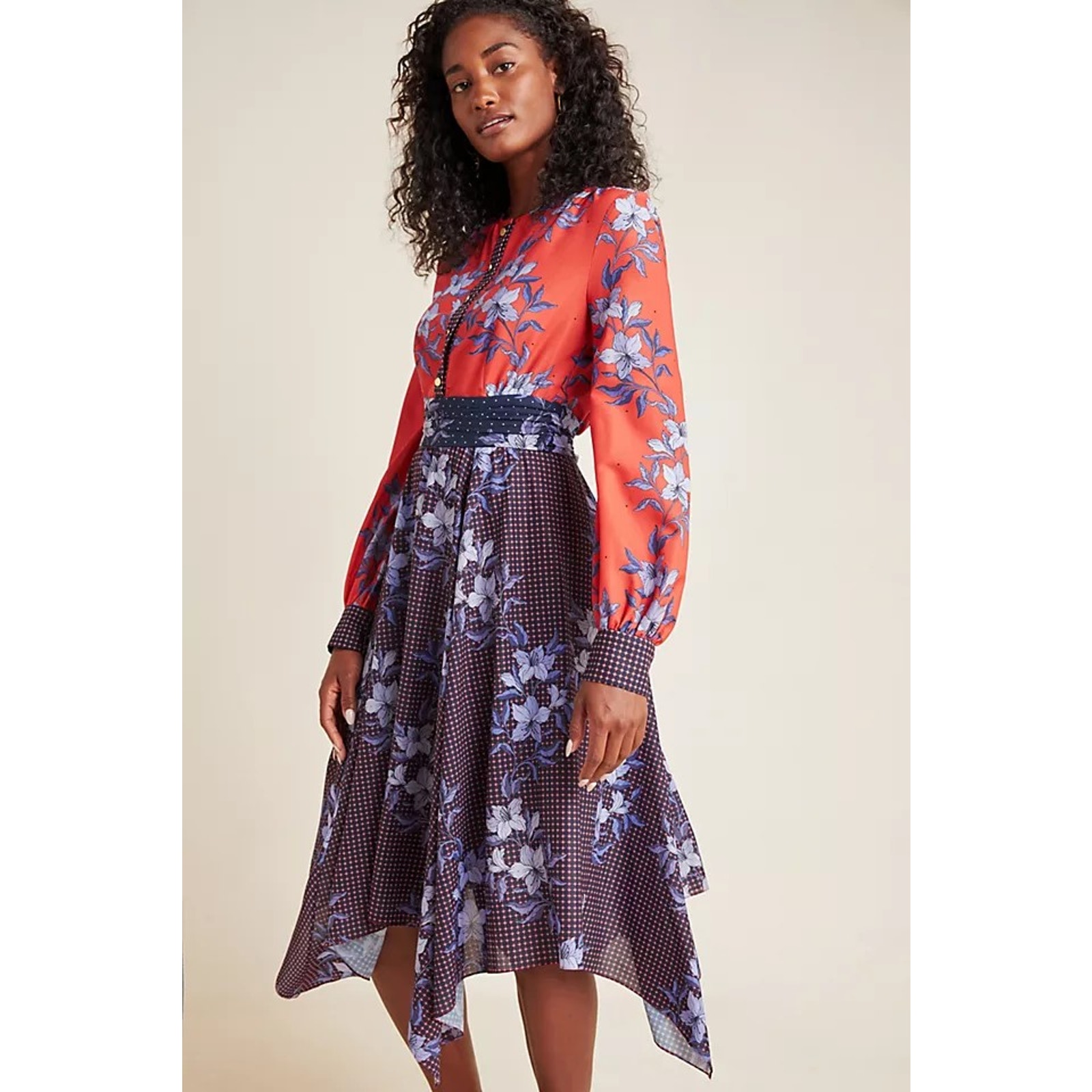 Shoshanna Anthropolgie Ainsley Floral-Print Midi Fit Flare Dress Size 10 595
