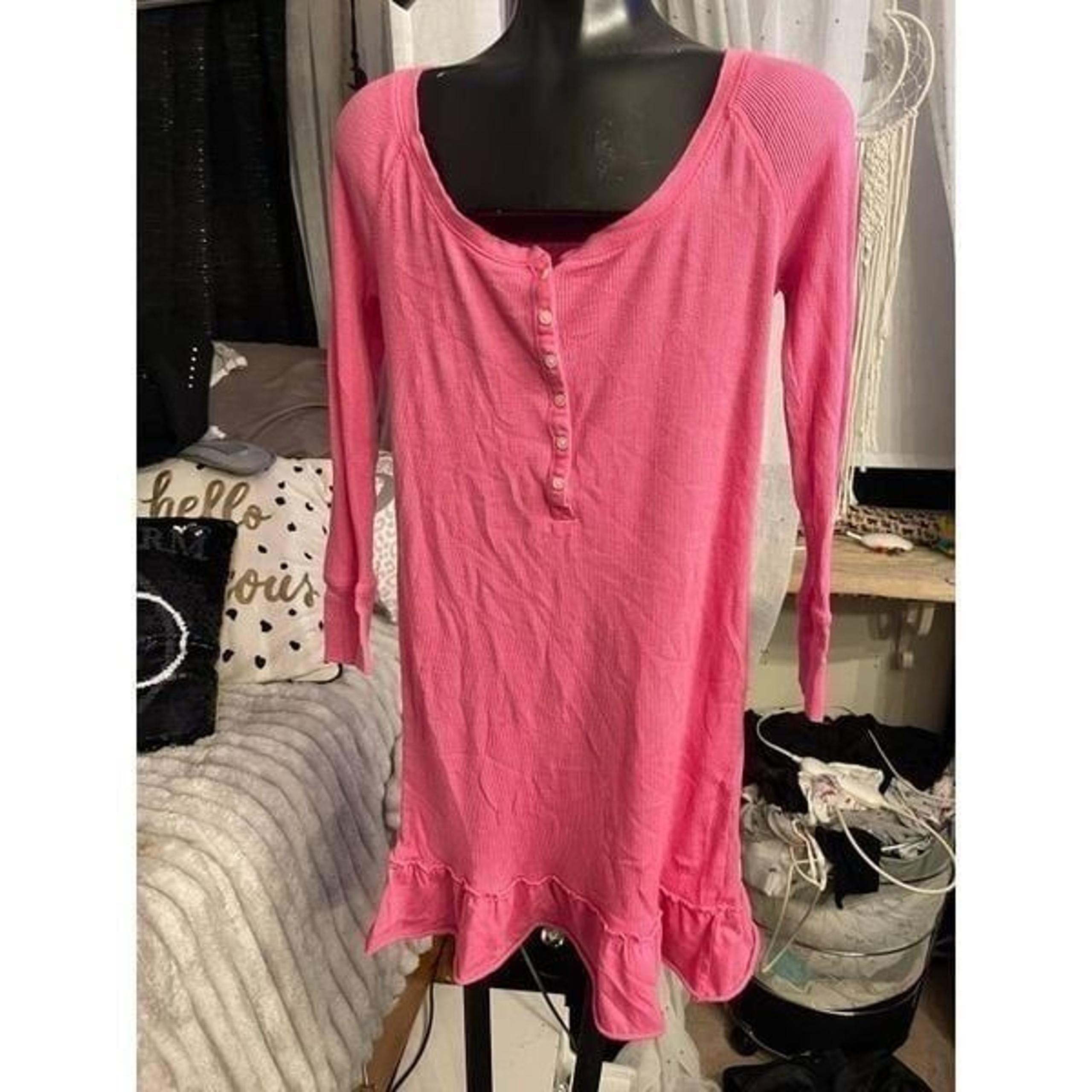 Vintage VS pink skirted ruffle nightgown sleep shirt dress y2k thermal
