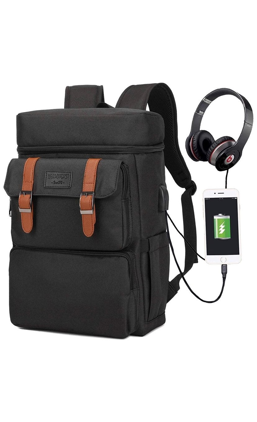 Camera Leather Backpack With USB Port