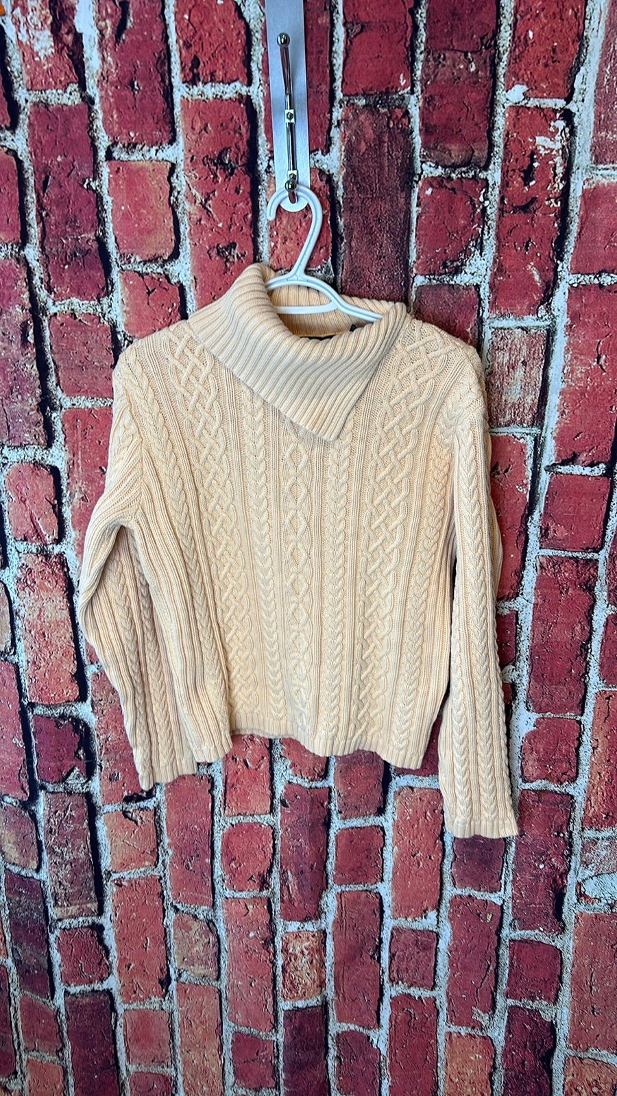 Vintage Wainscott Womens Sweater Shawl Pullover Top Cable Knit dark yellow size