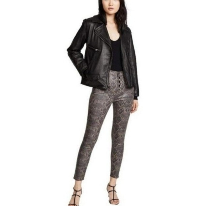 J Brand Brown Lillie Photo Ready Coated Boa High-rise Crop Leg Skiny Jean Sz: 29