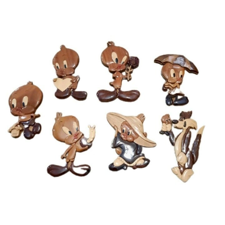 VINTAGE Tweedy Bird Wooden Wall Decors Silvester Cat Set of 7