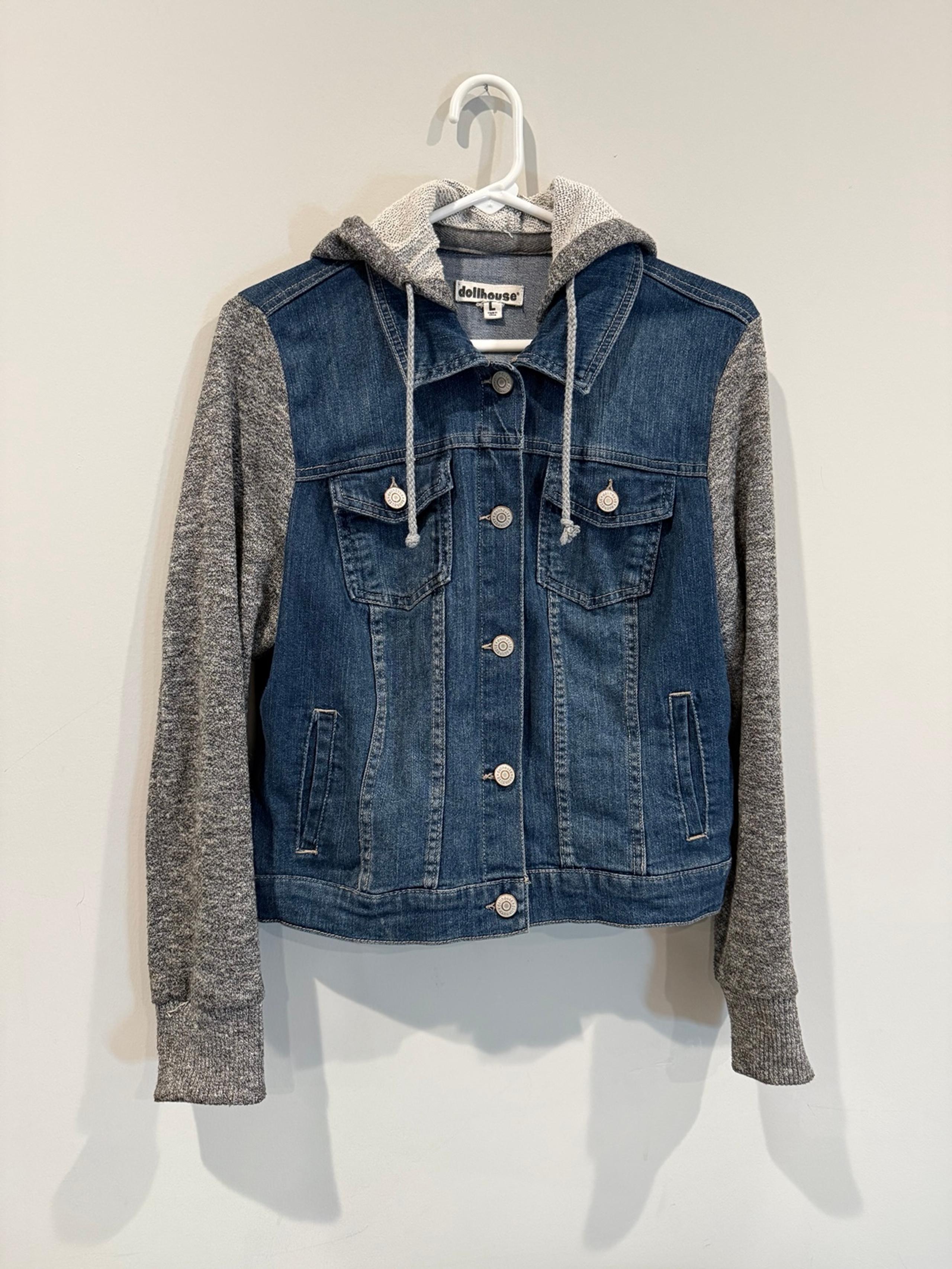Dollhouse Denim and Gray Hooded Jacket Large